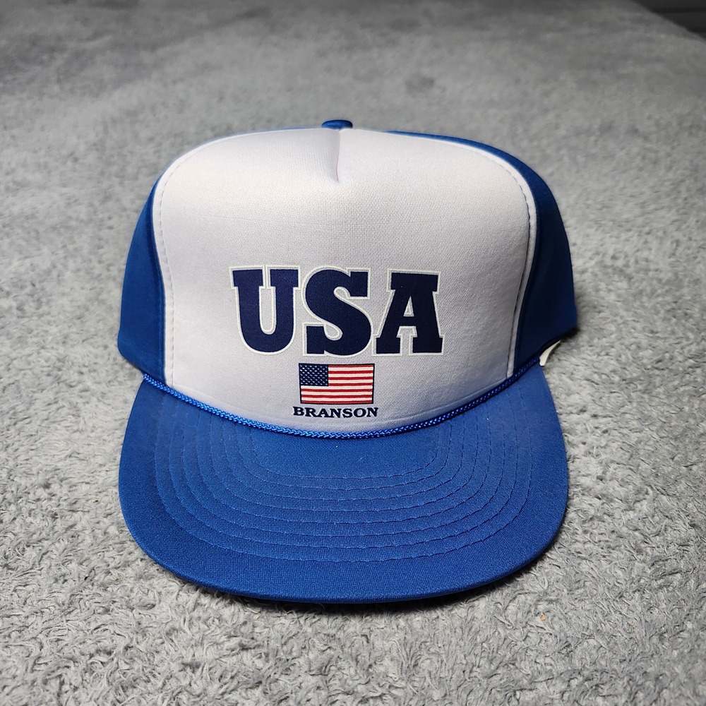 Cameo Unisex OSFA Trucker Hat Blue White USA Branson American Flag Rope Snapback